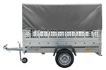 Charger l'image dans la galerie, Grande remorque 230×125 avec bâche haute grise, ridelles grillagées et roue jockey – Garden Trailer 230 KIPP